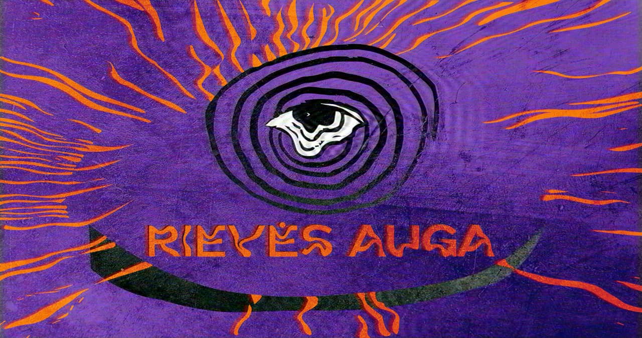 RIEVĖS AUGA poster Purple forest with heavy VHS distortion effect